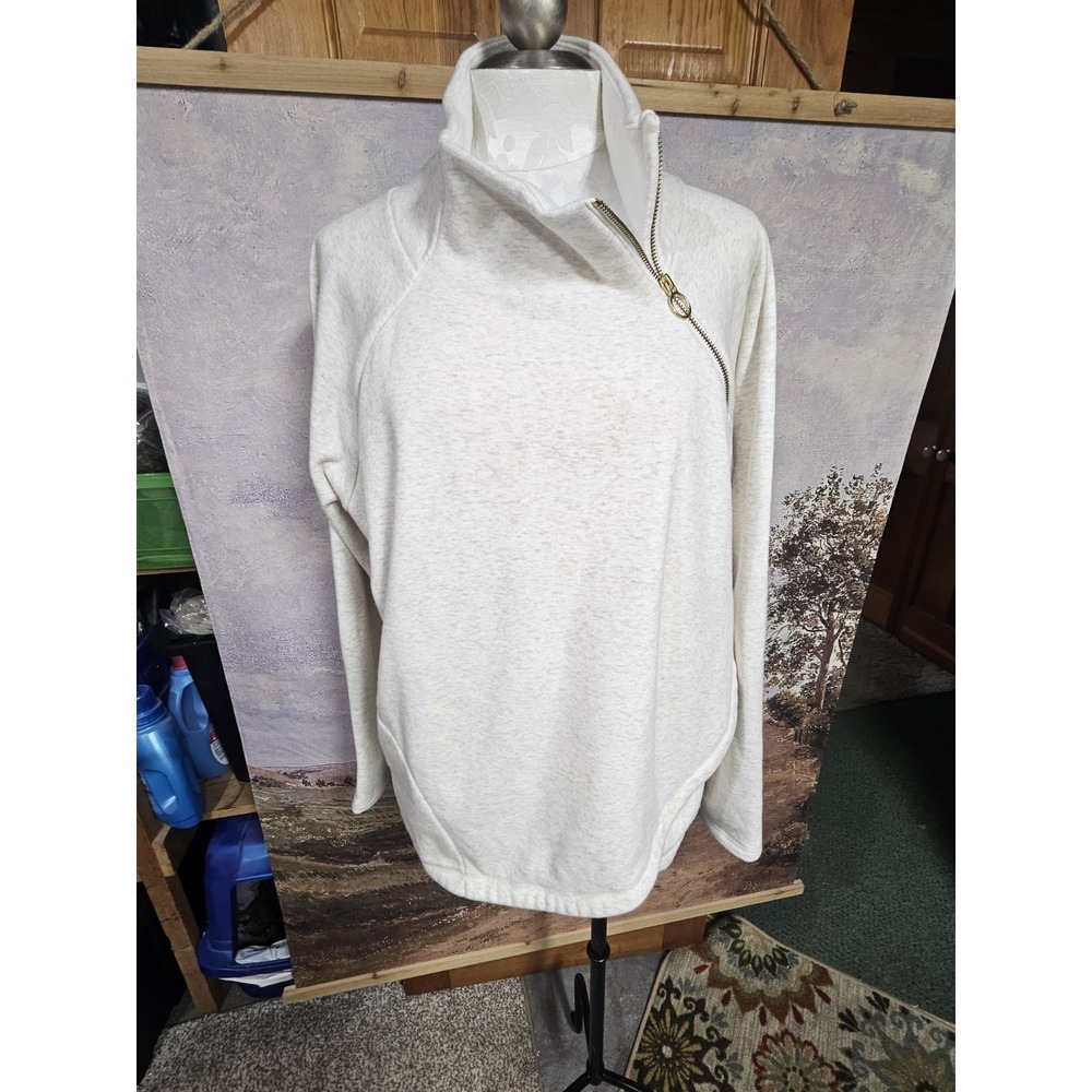 Athleta Women XL Beige Karma Sweatshirt Pullover Tunic Top Jacket Shirt - Picture 4 of 11